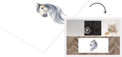 Keukenloper - Loper keuken - Paard - Waterverf - Wit - 120x60 cm - Keukenloper vinyl