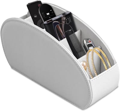 Organizer voor Afstandsbedieningen: 5 Compartimenten voor Remote Controls, Kantoorbenodigdheden en Pennen in PU Leer (Wit)
