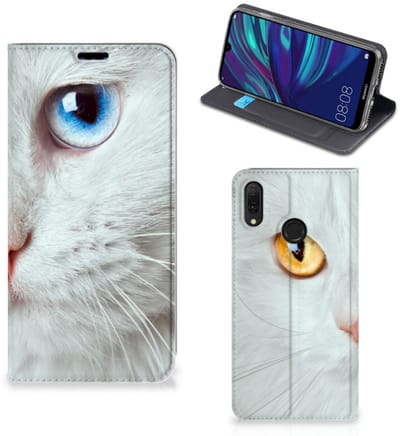 Huawei Y7 hoesje Y7 Pro (2019) Hoesje maken Witte Kat