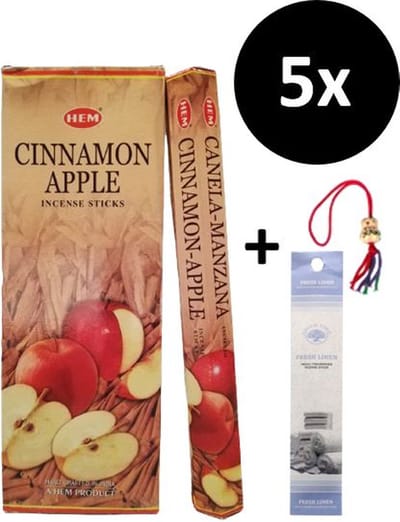 Wierook - Wierookstokjes - 5 Kokers - 100 Stokjes + 5 Mini Stokjes En 1 Gelukspoppetje - Geur Appel Kaneel - Cinnamon Apple