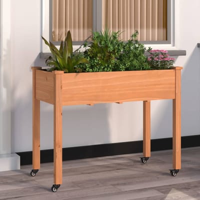 vidaXL - Plantenbak - op - wieltjes - 118x59x80 - cm - massief - vurenhout - bruin