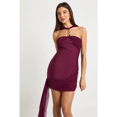 boohoo Dames Mini Jurk met bandage kettingdetail | Plum | Maat: 8