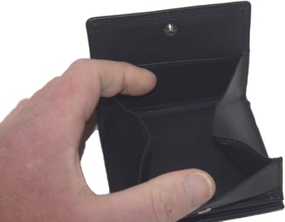 OI zwarte leren Billfold compact met Wiener schachtel / kleine afsluitbare portemonnee met vierkant muntvakje / beursje met vierkant vouwbakje voor muntgeld / anti skim / zwart / 168