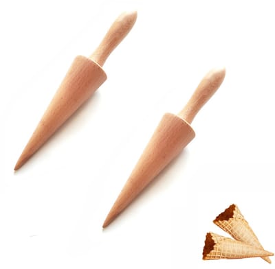 Houten ijskegelvorm voor bakken - Wafelkegelroller - Wafelvorm - Krumkakerol - Kegelvormer - met handvat, voor hergebruik, eenvoudig te gebruiken - Hout - 24×4,4 cm - Voor het maken van ijsjes en wafels - Houtkleurig