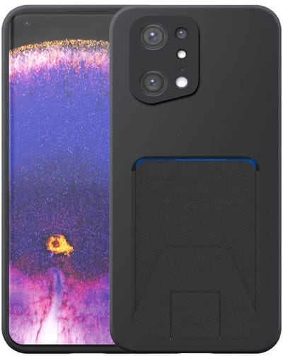Geschikt voor Oppo Find X5 Telefoonhoesje met Verstelbare Leren Pasjeshouder - Flexible Back Cover Case Siliconen TPU with Adjustable Leather Cardslot - Zwart - Smartphonica geschikt voor Oppo Find X5