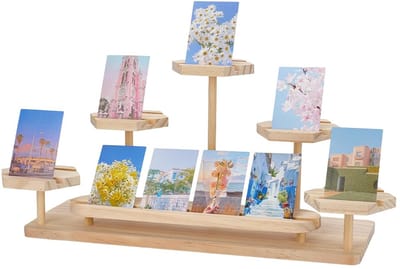 Tafeldisplayhouder voor Verzamelkaarten - 4-laags Houten Stand - 47x16x13 cm