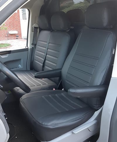 Pasvorm stoelhoezen Volkswagen T5 2003-2015 (geschikt voor stoel en duobank) - Kunstleer zwart
