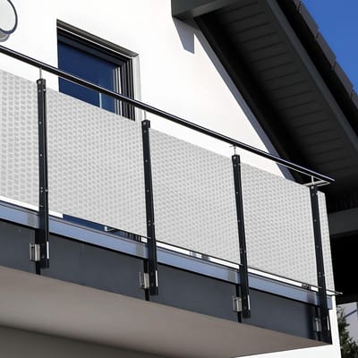 NYVI Polyrattan Balkon Privacy Scherm Privafence 90x300 cm Wit - Balkonbekleding met metalen ogen - UV-bestendig, Weerbestendig, 100% Ondoorzichtig - Balkonomheining 0.9x3 m
