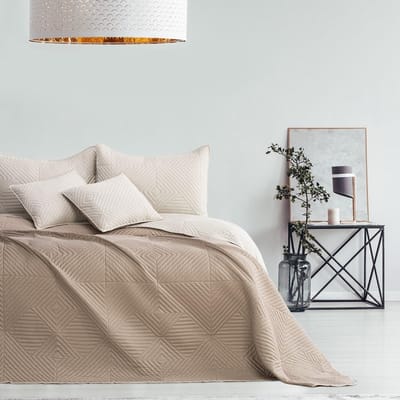 Famanu - Sprei 240x260 cm beige cappuccino, dubbelzijdig ultrasoon stiksel, zachte microvezelkwaliteit