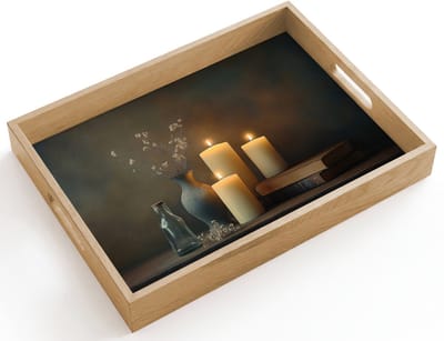 Dienblad hout 40x30 cm - Schootdienblad - Kaarsen - Stilleven - Rustiek - Boeken - Borrelplank rechthoek - Plateau dienbladen