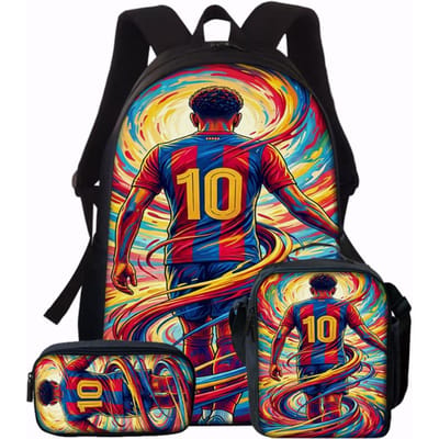 3-delige Rugzakset met 10 Voetbalsterrenpatroon – Casual Rugzak met Grote Capaciteit met Bijpassende Portemonnee & Tote Bag, Perfect voor Dagelijks Gebruik multi