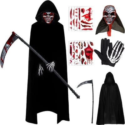 Halloween Kostuum met Kap - Zwart Gewaad voor Volwassenen - Skeletten Cosplay, Feestkleding en Decoratie voor Carnaval