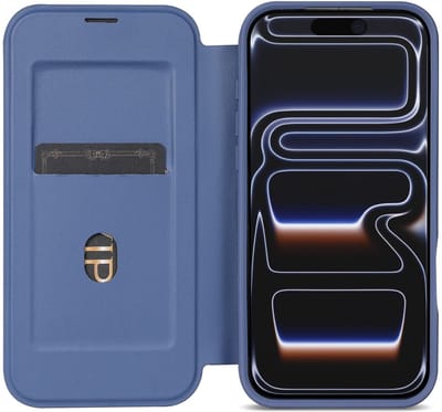 Portemonnee Hoesje Geschikt voor Apple iPhone 17 Pro | Compatibel met MagSafe | Wallet Book Case met Magneet | Beschermhoes met Pasjeshouder | Transparant / Blauw