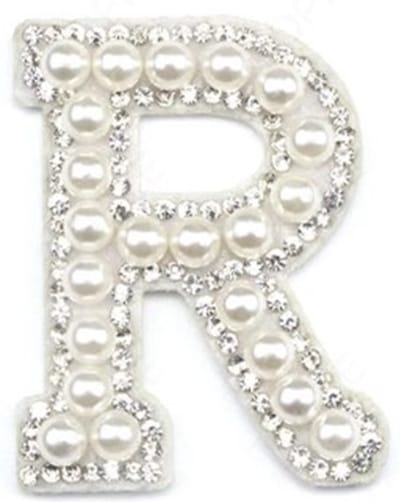 Strass Applicatie Alfabet Letter - 4,5 CM hoog - A t/m Z - Letter R - Wit met witte parels en stenen - Niet strijkbaar