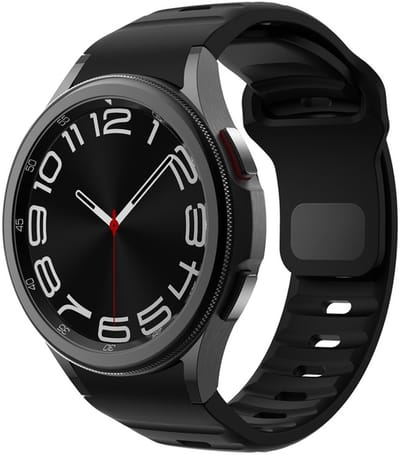 Siliconen wave bandje - geschikt voor Samsung Galaxy Watch 7 (40 & 44mm) / Watch 6 (Classic) / Watch 5 (Pro) / Watch 4 (Classic) / Watch FE - druksluiting - zwart
