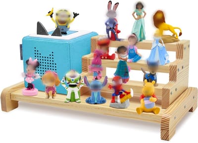 Organizer voor 4-laags houten tonie-figuren, opbergplank met metalen plaat, compatibel met Toniebox en oplaadstation, ideaal voor speelgoed en decoratie