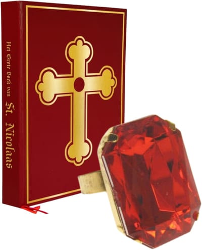 Combi-set Sinterklaas - grote boek - ring met rode steen - sinterklaas accessoires - goedheiligman/sinterklaas