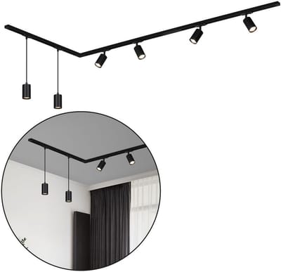 BRILONER Rail - Railverlichting set - opbouwspots + hanglampen - opbouwrail - 4x GU10 spots - draaibaar - 225 cm - zwart