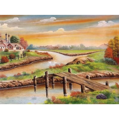 Diamant geborduurd landschap schilderij volledige ronde diamant schilderij landschap foto strass 20X30CM beige