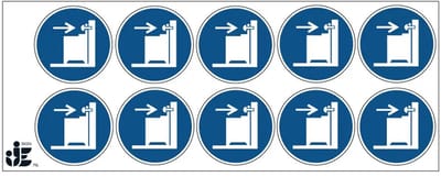 Gebruiken van kantelbeveiliging verplicht gebodssticker - M071 | 5 cm - 10 stuks per vel