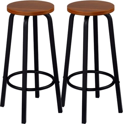 Industriële Barkruk - Barkrukken Set van 2 Stuks - Zithoogte 72 cm - Hout, Metaal, Bruin, 30 x 32 cm