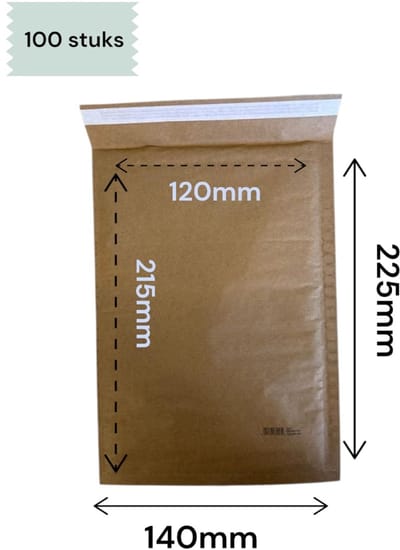 100 stuks - Luchtkussen enveloppen 12B / Bubbeltjes envelop / binnenmaat 120 x 215mm /buitenmaat maat 140 x 225mm