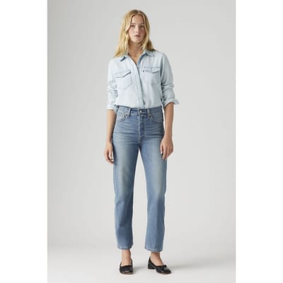 Levi's Ribcage Straight Ankle Cotton Linen Jeans Blue Maat: W27L27 | Straight Broeken Outlet | Dames | Blauw