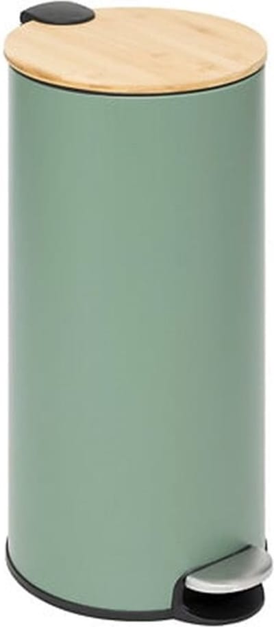 5Five prullenbak/pedaalemmer Bamboe - groen - metaal - 30 liter - 38 x 29 x 60 cm - keuken