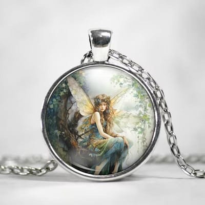 Retro Antiek Brons Plated Rond Bos Fee Elf Glazen Koepel Hanger Ketting Voor Vrouwen Meisjes Sieraden gray