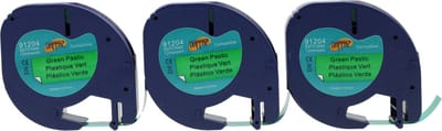 Dappaz - 3 stuks Dymo Compatible LetraTag 91204 Labeltape Zwart op Groen 12 mm x 4 m - Geschikt voor LetraTag Labelprinter S0721640