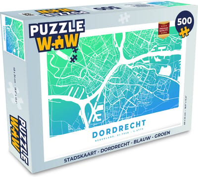 Puzzel Stadskaart - Dordrecht - Blauw - Groen - Legpuzzel - Puzzel 500 stukjes - Plattegrond