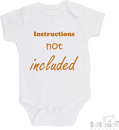 100% Katoenen Romper "Instructions not included" Unisex Katoen Wit/tan Maat 56/62