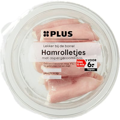 Hamrolletjes met aspergeroomkaas