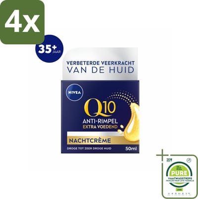 NIVEA - Nachtcrème - Q10 Extra Voedend - Voor droge huid - Anti-Rimpel - Met Creatine - 50 ml - Voordeelverpakking - 4 stuks - NIVEA Q10 - Nachtcrème