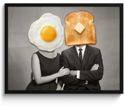 Poster in lijst - Fotolijst 80x60 cm - Posters - Ontbijt - Koppel - Ei - Brood - Posterlijst zwart - Decoratie - Wanddecoratie woonkamer - Muurdecoratie slaapkamer