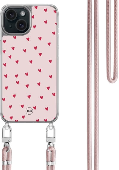 Casevibes - Telefoonhoesje met koord - Geschikt voor Apple iPhone 15 - Cute hearts - Roze - Print