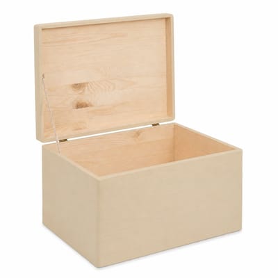 HAUDT® Houten kist KIM MAXI Zand met klepdeksel - 39,5 x 29,5 x 23 cm - opbergkist zonder handvatten - volledig gesloten