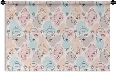 Wandkleed - Wanddoek - Vrouw - Bloemen - Line Art - Pastel - Patroon - 180x120 cm - Wandtapijt