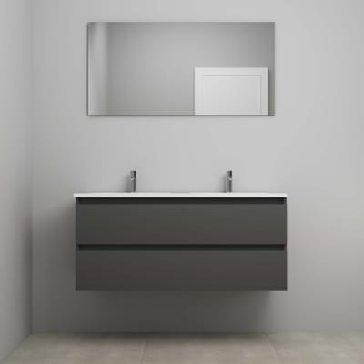 On-Line Badkamermeubelset - 120 cm - Voorgemonteerd - Acryl Wastafel - 2 Kraangaten - Spiegel - Mat Antraciet