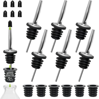 6 stuks schenktuit voor olieflessen met 6 adapters conische rubberen afdichting conische schenktuit en dispenser voor wijn, sterke drank, olijfolie, koffie, siroop