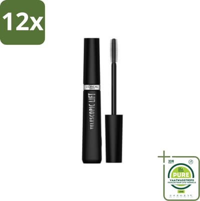 L'Oréal Telescopic Lift Mascara Zwart 9,9 ml - Voordeelverpakking - 12 stuks - Telescopic Lift Mascara - Langer en voller wimpers