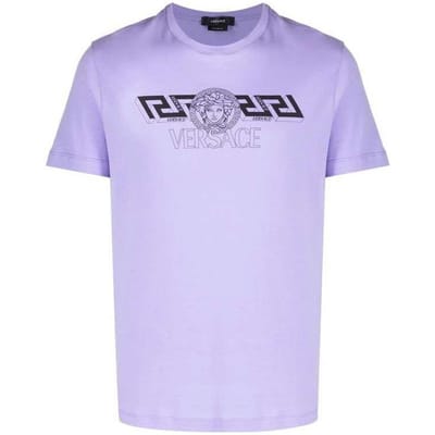 Versace SS22 Pull à col rond T-shirt à manches courtes imprimé logo Méduse Homme T-shirts Violet 1003906-1A02800-1L720 S gray