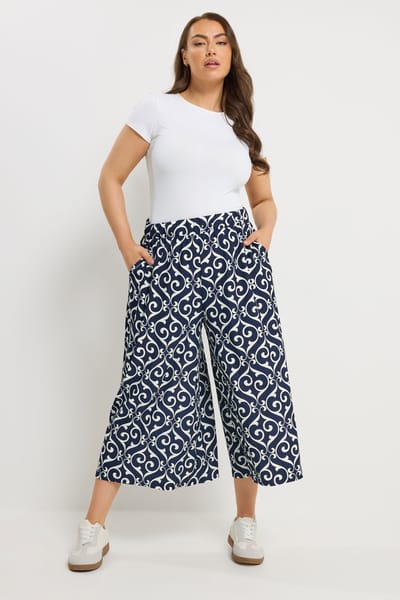 Yours Marineblauwe Abstracte Broek Size 50-52