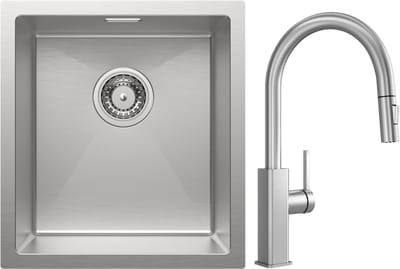 CECIPA max Spoelbak Keuken 40x44CM - Gootsteen RVS - Spoelbakken Keuken Met Uittrekbare Uitloop Keukenkraan - Wasbak Keuken - Enkele Spoelbak - Spoelbakken met afdruip - RVS