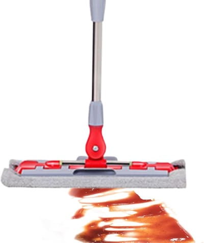 Vlakke Vloer Mop - Huishoudelijke Dweilset - Efficiënt Reinigen - Verstelbare Telescoopsteel - 38x15x95 cm - Rood