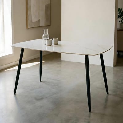 Eettafel Keramiek - Keukentafel Rechthoekig - Samen Eten - Krasbestendig Hittebestendig - 140 x 80 cm - Wit Zwart