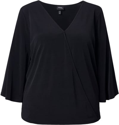 Ulla Popken - Dames - T-shirt wikkellook 3/4-klokmouwen - Zwart - Maat 46+