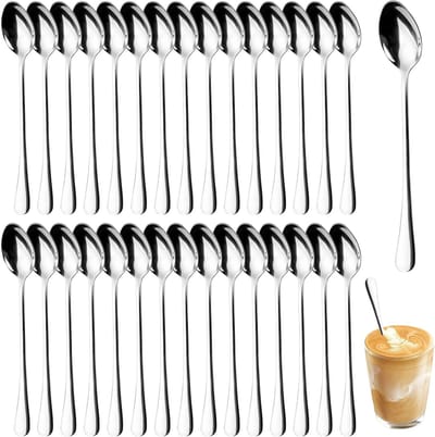 Set van 30 RVS Lepels met Lange Handgreep van 19 cm voor Latte Macchiato, Cocktails en Desserts, Ideaal voor Iced Coffee, Milkshakes en Sundaes