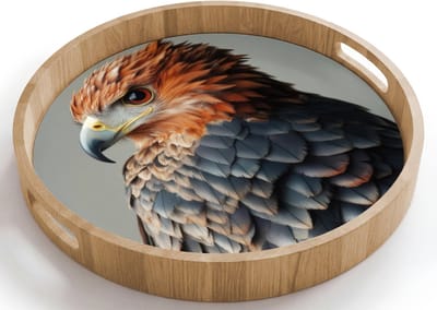 Dienblad rond 40x40 cm - Schootdienblad hout - Vogel - Realistisch - Veren - Bruin - Borrelplank rechthoek - Plateau houten dienbladen