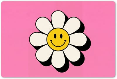 Placemats 45x30 cm - Placemat kunststof - 1 stuk - Smiley - Bloem - Roze - Borden onderleggers - Decoratie voor op tafel - Keuken tafeldecoratie accessoires - Vinyl onderlegger - Tafelversiering